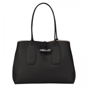 Black Longchamp Roseau L Women's Tote Bags | 0316-IXHAC