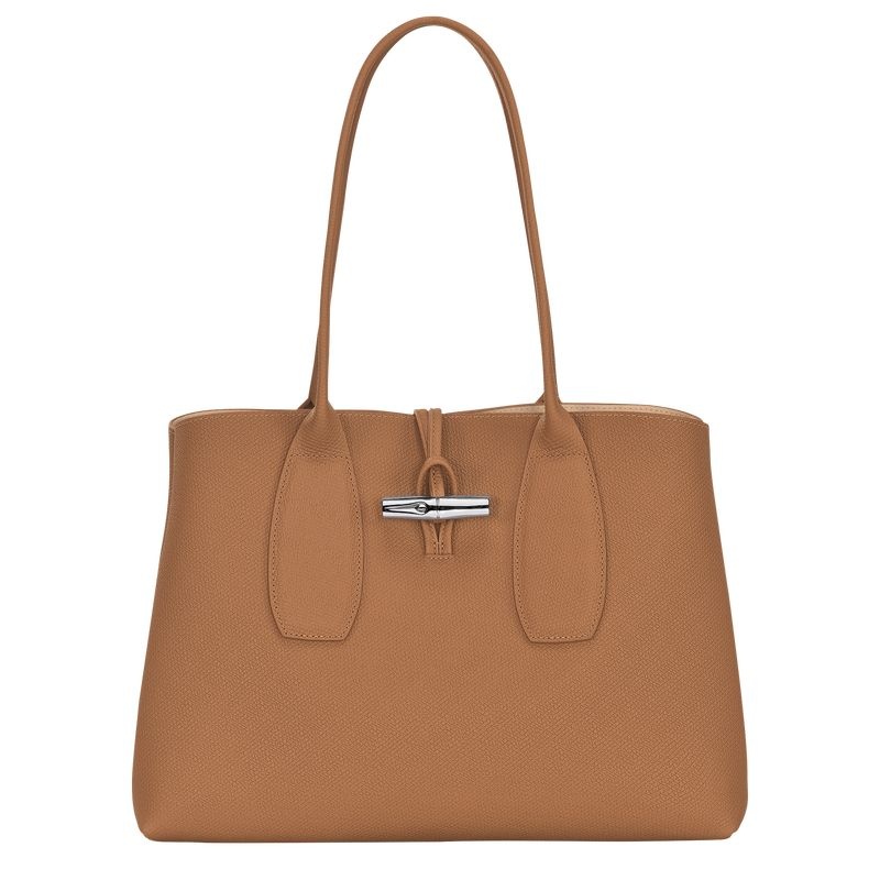 Beige Longchamp Roseau L Women\'s Tote Bags | 3158-JXFVL