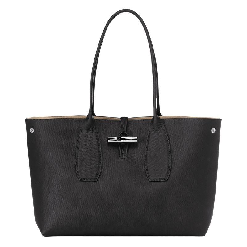 Black Longchamp Roseau L Women's Tote Bags | 0316-IXHAC