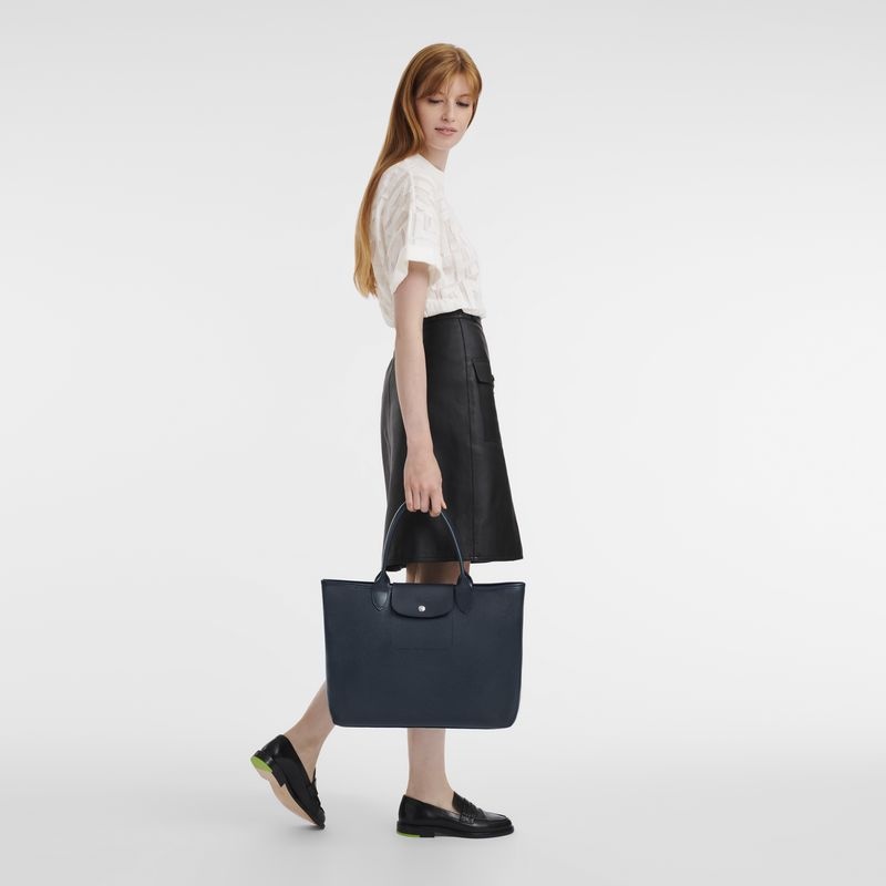 Navy Longchamp Le Pliage City L Women's Tote Bags | 8753-GVDCA