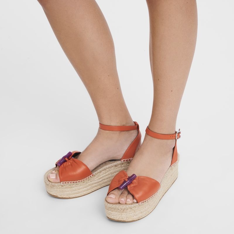 Orange Longchamp Roseau Wedge Women's Espadrilles | 6837-KHLSQ