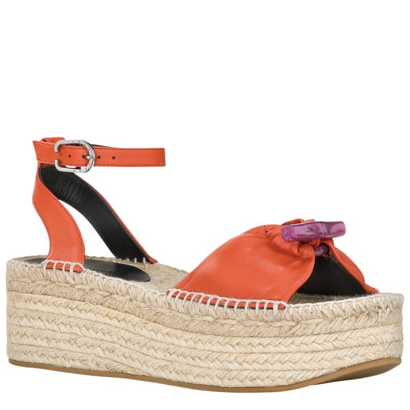 Orange Longchamp Roseau Wedge Women's Espadrilles | 6837-KHLSQ